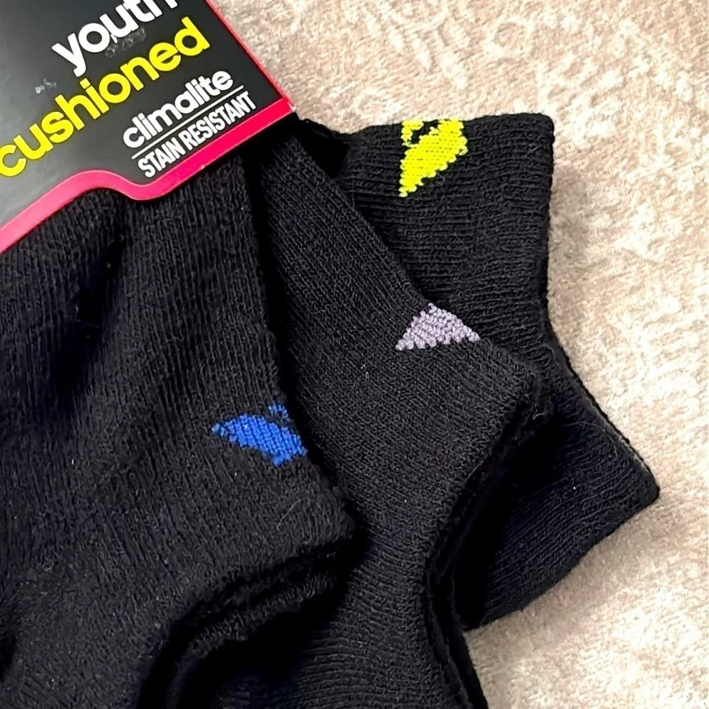 Brand New Adidas 3-Pack Youth Cushioned Climalite No Show Black Socks